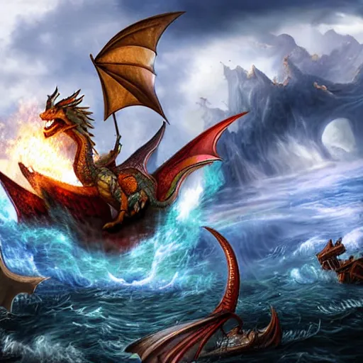 Image similar to magical ship fighting a dragon