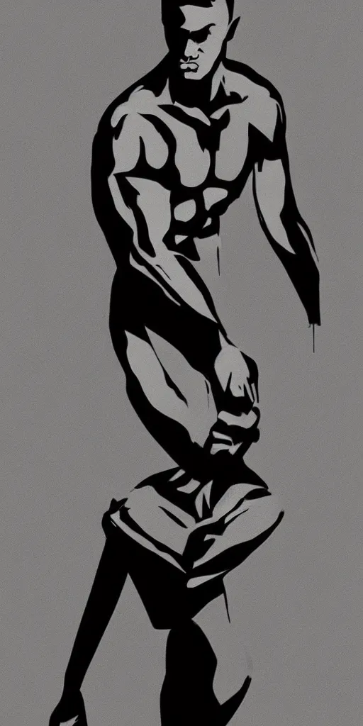 Prompt: minimal thick long paint brush strokes, outline suggesting the physique of one!!! thin athletic man posing dramatically, matte paint colors, minimal painting!! negative space!! long flowing brush strokes, very abstract trending on artstation