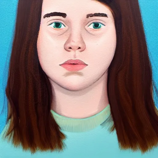 Image similar to https://s.mj.run/SVF9-OTU880 https://artbreeder.b-cdn.net/imgs/e304bf5b490f19c85cd53281a2de.jpeg portrait of a welsh teenage girl with dark brown hair, glowing skin, delicate features, amelie poulain, fantasy, intricate, elegant, dress shirt, highly detailed, digital painting, artstation, concept art, smooth, sharp focus, illustration, art by Krenz Cushart and Artem Demura and alphonse mucha