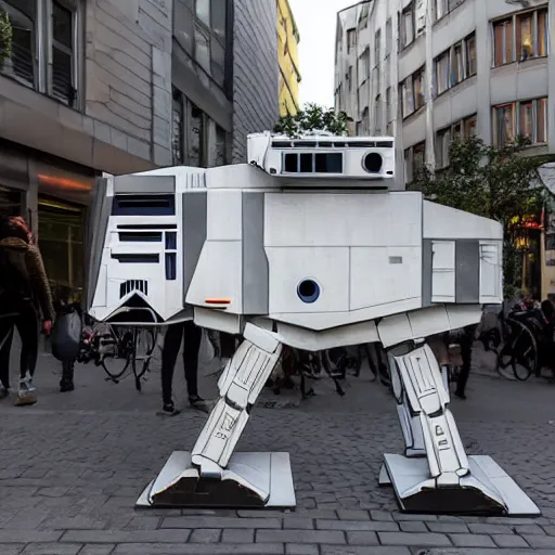 Image similar to a star wars AT-AT in the streets of berlin, 8k