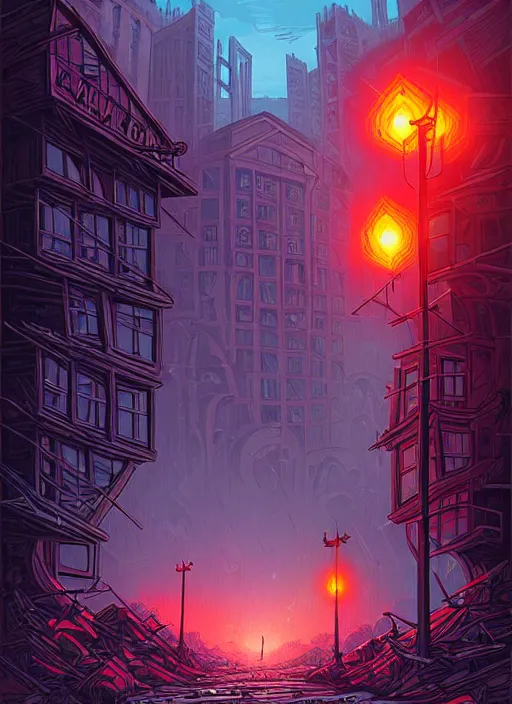 Prompt: concept art by dan mumford of apocalypse abandoned city art, digital painting, sharp focus, illustration