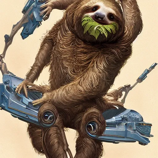 Prompt: detailed science - fiction character portrait of a sloth eating tacos, intricate, wild, highly detailed, digital painting, artstation, concept art, smooth, sharp focus, illustration, art by artgerm and greg rutkowski and alphonse mucha