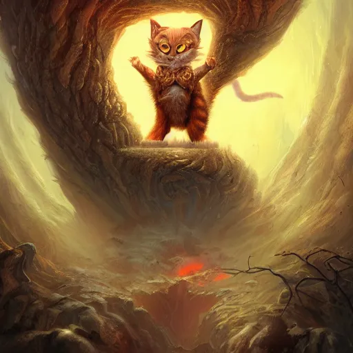 Image similar to anthropomorphic druidic cat in a vortex of flame, 8k resolution matte fantasy painting, cinematic lighting, DeviantArt Artstation, Jason Felix Steve Argyle Tyler Jacobson Peter Mohrbacher