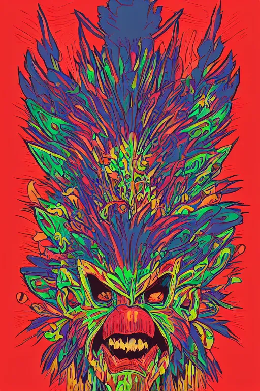 Image similar to animal mask totem roots flower tribal feather gemstone plant wood rock shaman vodoo video game vector cutout illustration vivid multicolor borderlands comics by josan gonzales and dan mumford radiating a glowing aura