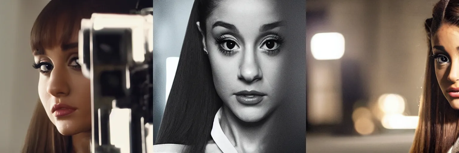 Prompt: close-up of Ariana Grande as a detective in a movie directed by Christopher Nolan, movie still frame, promotional image, imax 70 mm footage