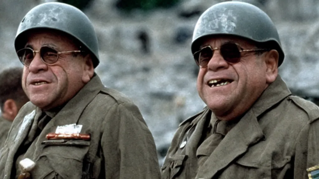 Prompt: A still of Danny Devito in Saving Private Ryan, 8k