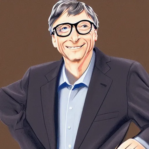 Image similar to Bill gates wearing Rin Tohsaka's clothing, drawn in the style of Stanley Artgerm Lau, extremely detailed