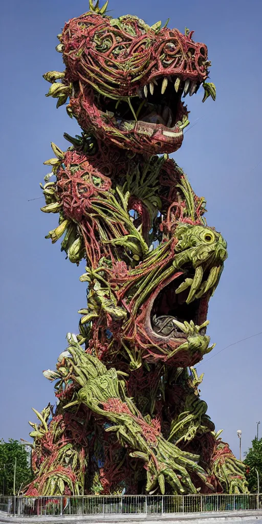 Image similar to colossal grotesque prehistoric alien predator flower made from best unfulfilled mankind projects in the middle of abandoned post soviet constructivist cityscape, Stalinist architecture, ultradetailed, Intricate by Hayao Miyazaki and Josan Gonzalez and Makoto Shinkai and Giuseppe Arcimboldo and Wes Anderson