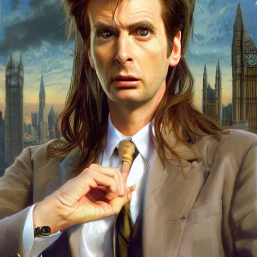 Image similar to The Tenth Doctor as a Beautiful Female Professional Model, Beautiful Female Professional Model, Beautiful Female Professional Model, Looking into the camera, detailed, centered, digital painting, artstation, concept art, donato giancola, Joseph Christian Leyendecker, WLOP, Boris Vallejo, Breathtaking, 8k resolution, extremely detailed, beautiful, establishing shot, artistic, hyperrealistic, beautiful face, octane render, cinematic lighting, dramatic lighting, masterpiece