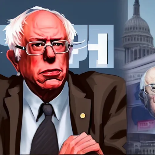 Image similar to Bernie Sanders in the style of GTA IV loading screen