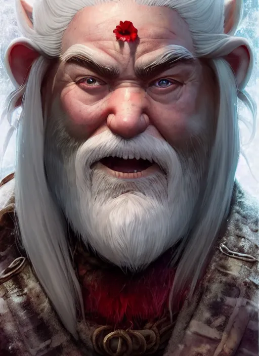 Prompt: dwarf with white hair, red iris, long beard, pale snow white skin, full body character portrait, colorful, octane render, unreal engine, studio lighting, photorealistic, digital art by studio ghibli and greg rutkowski and james jean