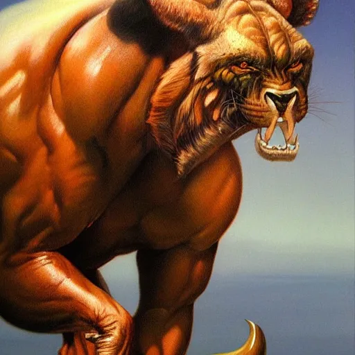 Prompt: artstation a wild beast, by Boris Vallejo, very detailed, , portrait, backlit