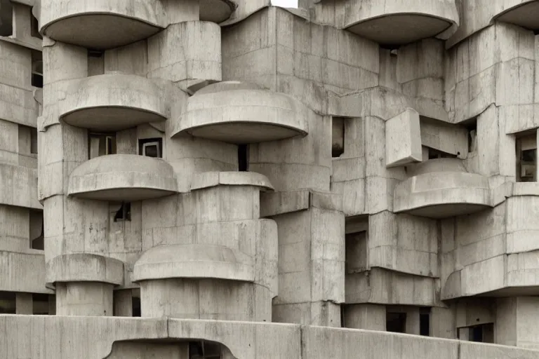 Image similar to Mushroom house in Brutalism style