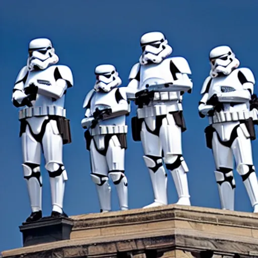 Image similar to storm troopers standing on top of the statue liberty in new york