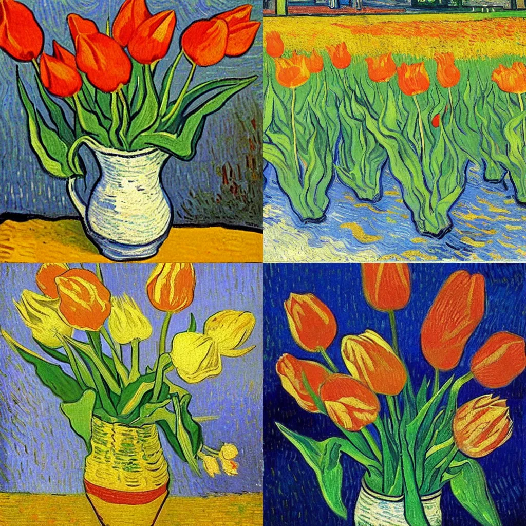 Prompt: Tulips painted by Van Gogh