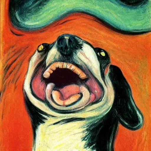 Image similar to a mouth-opened chihuahua in shock , in the Style of The Scream , painted by Edvard Munch