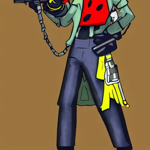 Prompt: lethal league blaze candyman as a columbine high school shooter deviantart, trench coat mafia