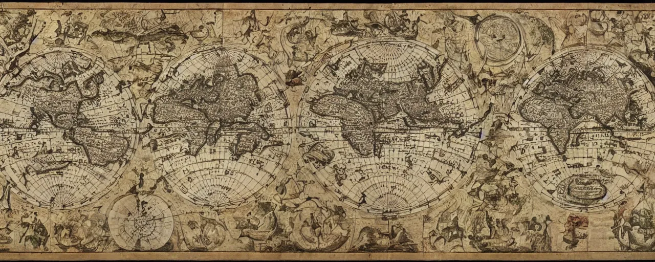 Image similar to highly detailed ancient map of the world, flat earth model, beautiful caligraphy and notations, detailed illustrations, ancient lost artefacts, 3 5 mm film photo