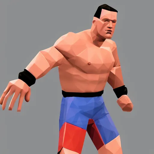 Prompt: low poly 3D render of John Cena in WWE for the PlayStation 1