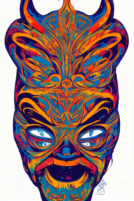 Image similar to animal mask totem roots flower tribal feather gemstone plant wood rock shaman vodoo video game vector cutout illustration vivid multicolor borderlands comics by josan gonzales and dan mumford radiating a glowing aura