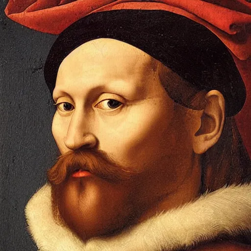 Image similar to detailed renaissance portrait painting of gentleman with a glorious moustache