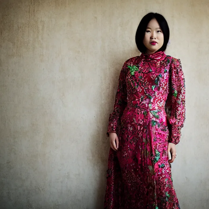 Image similar to portrait of Dinar Candy wearing Kebaya, by Charlotte Grimm, natural light, detailed face, CANON Eos C300, ƒ1.8, 35mm, 8K, medium-format print