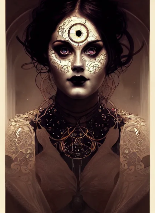 Prompt: portrait of the artis adele glowing eyes, volumetric lights, feast, music notes, art nouveau botanicals, gothic, intricate, highly detailed, digital painting, artstation, concept art, smooth, sharp focus, symmetric face, illustration, steampunk, art by artgerm and greg rutkowski and alphonse mucha