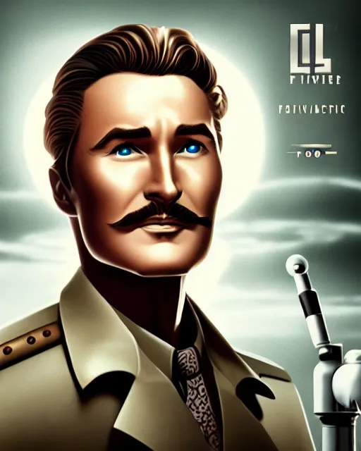 Image similar to Errol Flynn as a scientist. 1980s dystopian Soviet Russia, propaganda screens. Unreal engine, fantasy art by Katerina Ladon. Faithfully depicted facial expression, perfect anatomy global illumination, radiant light, detailed and intricate environment