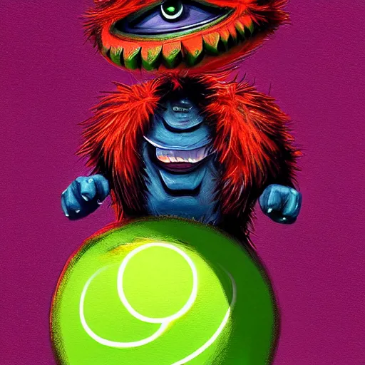 Image similar to a tennis ball monster, digital art, fantasy, magic, trending on artstation, ultra detailed, professional illustration by Basil Gogos