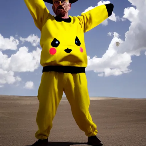 Prompt: Walter White in a Pikachu cosplay