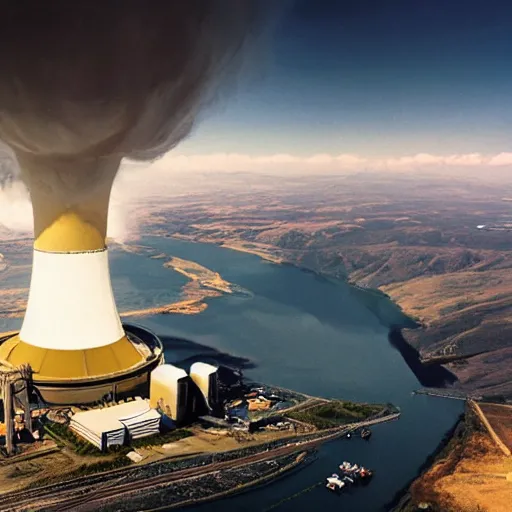 Image similar to photo of an upsidedown nuclear power plant inception cinematic