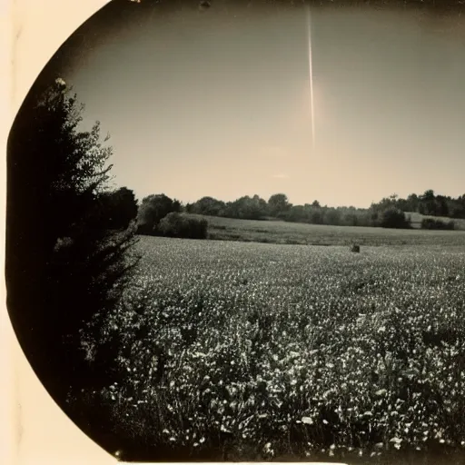 Prompt: a very bright flash in the sky, taken on a ww 2 camera, very high bloom ammount, realistic.