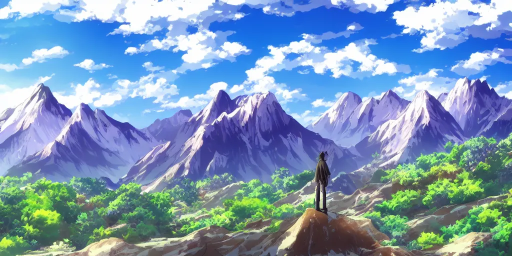 Image similar to anime background, mountains