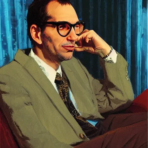 Prompt: “portrait of Donald fagen, by Robert McGinnis”