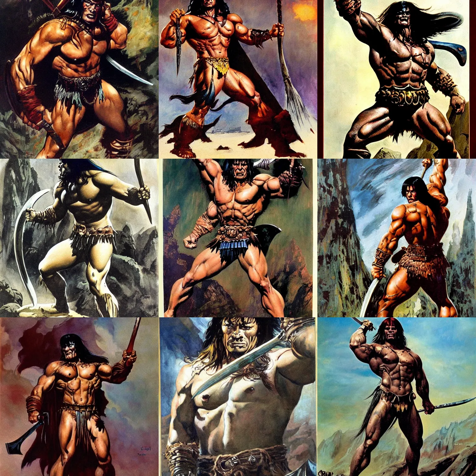 Prompt: conan the barbarian painted by frank frazetta