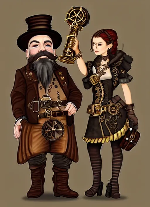 Image similar to Steampunk dwarf with a beard female glamor bard speaker of a small town and fashionable female in high-end Oscar de la Renta