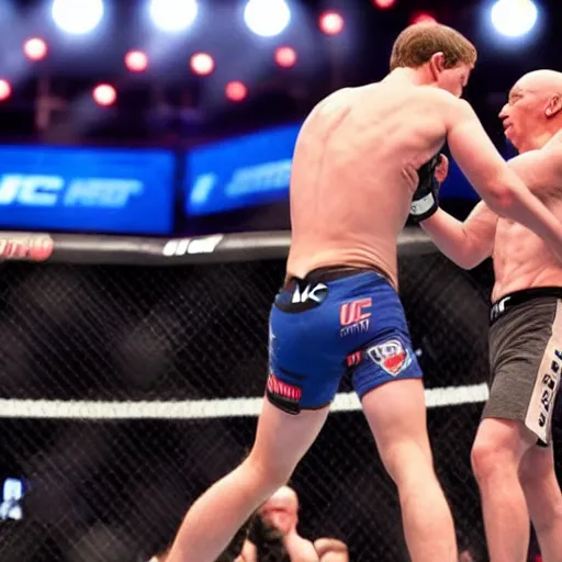 Prompt: mark zuckerberg fighting jeff bezos in the octagon ufc