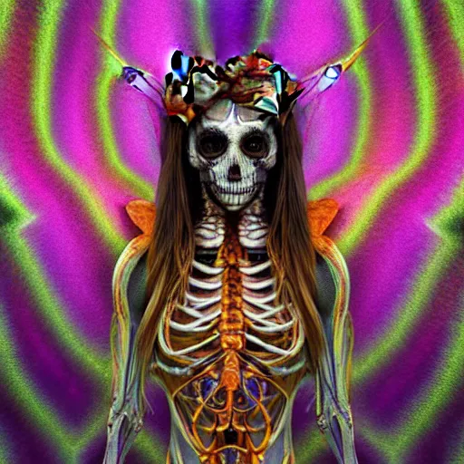 Image similar to a portrait of a skelton with moth wings, highly detailed, digital photo, hdri, by christopher bretz and john carpenter, vivid colors, high contrast, 8 k resolution, intricate, photorealistic, smooth, psychedelic color scheme, concept art, award winning, cg society contest winner