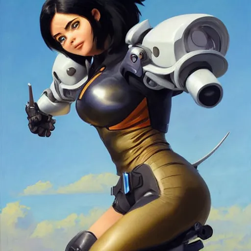 Image similar to greg manchess portrait painting of battle angel alita as overwatch character, totally whack, medium shot, asymmetrical, profile picture, organic painting, sunny day, matte painting, bold shapes, hard edges, street art, trending on artstation, by huang guangjian and gil elvgren and sachin teng