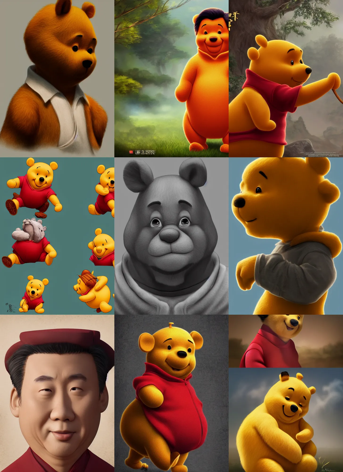 Prompt: character portrait of Xi Jingping playing live action Winnie the Pooh, digital art, trending on artstation, 4k