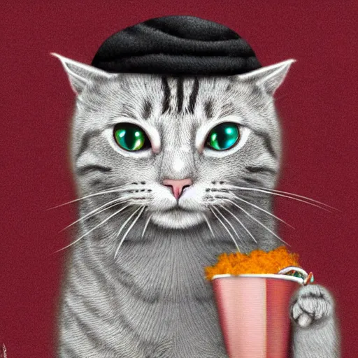 Image similar to A cat with red eyes, smoking weed, wearing a beanie, digital art