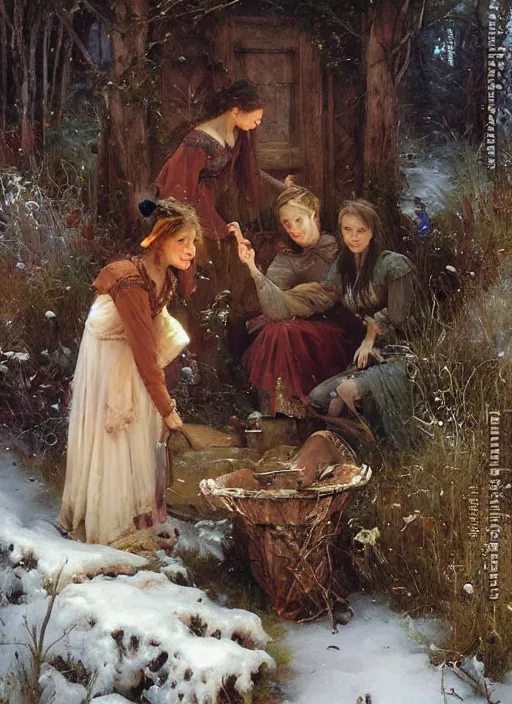 Image similar to the witch of frost by daniel ridgway knight and vladimir volegov and alexander averin and delphin enjolras and daniel f. gerhartz