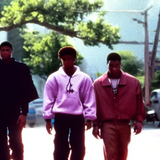 Image similar to a cinematic still of the Anime version of the movie Boyz N The Hood (1991) epic lighting, shallow depth of field