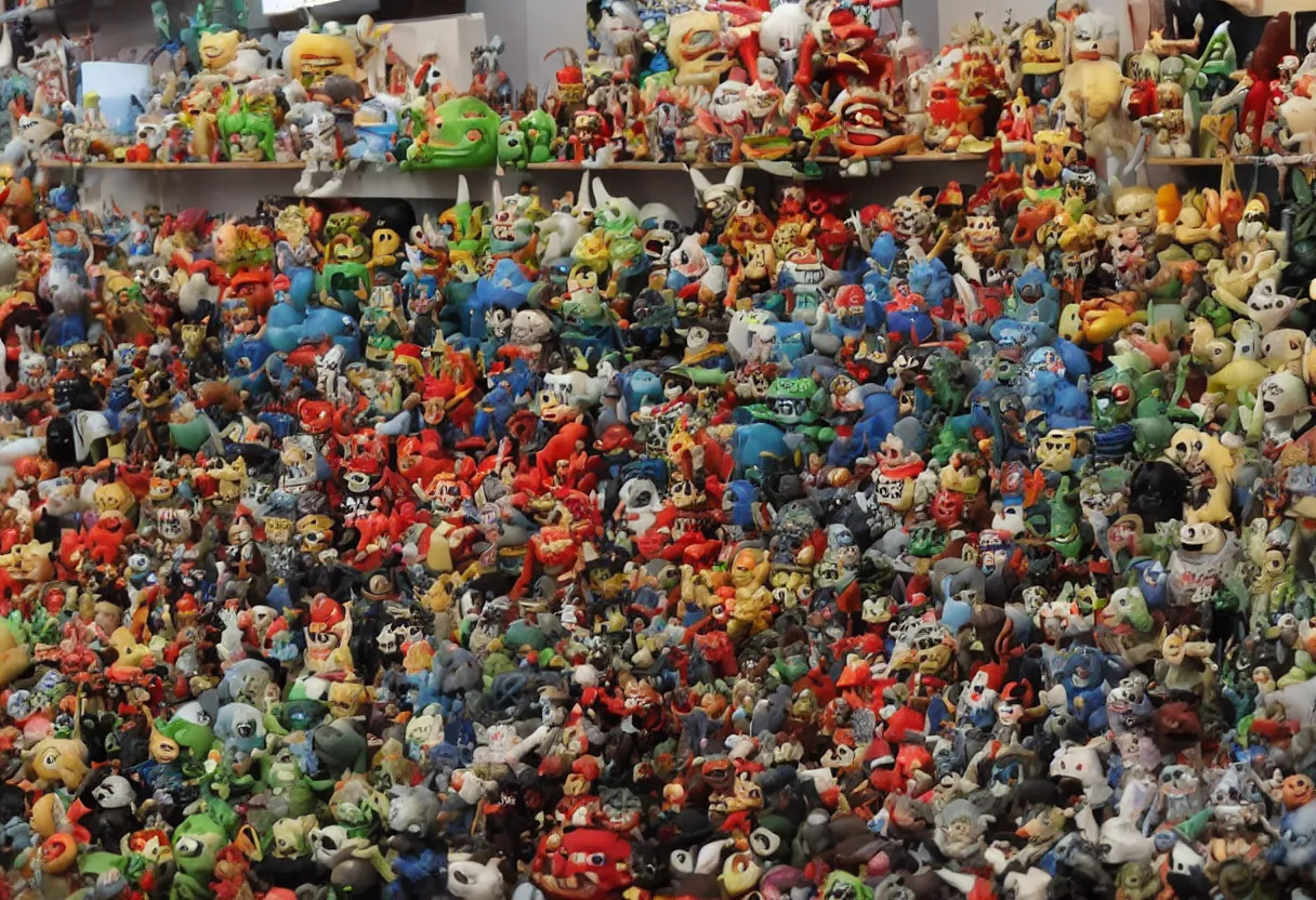 Image similar to vintage collection of 1 9 6 0 s japanese monster toys on display