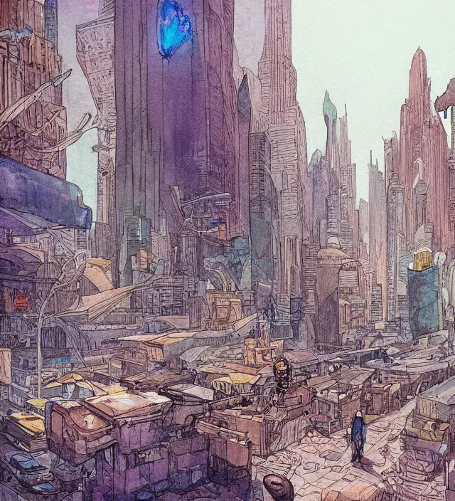 Prompt: a watercolor ink painting of a post - apocalyptic new - york underground in the style of jean giraud in the style of moebius trending on artstation deviantart pinterest detailed realistic hd 8 k high resolution