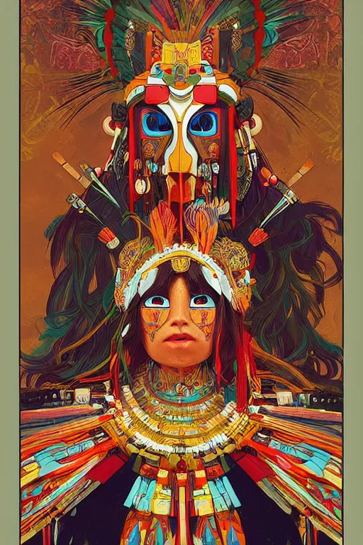 Image similar to A beautiful portrait of Hopi kachina dolls, symmetrical features, cinematic lighting, soft bokeh, fantasy, modern, colourful, highly detailed, digital painting, artstation, deviantart, concept art, sharp focus, illustration, by alphonse mucha