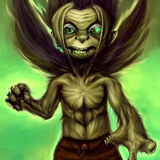 Image similar to Dandelion goblin monster, semi realistic, anime art style, trending on art station