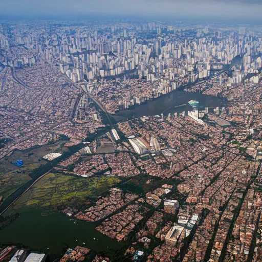 Image similar to aerial photo of sao paulo with a flood of 6 0 meters high, realistic, 4 k