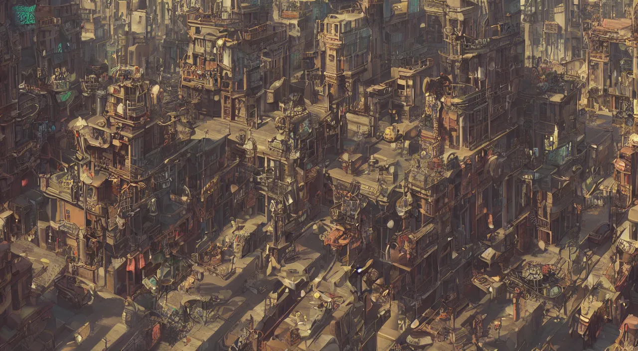 Image similar to steampunk city streets by Tomer Hanuka, trending on artstation, octane render
