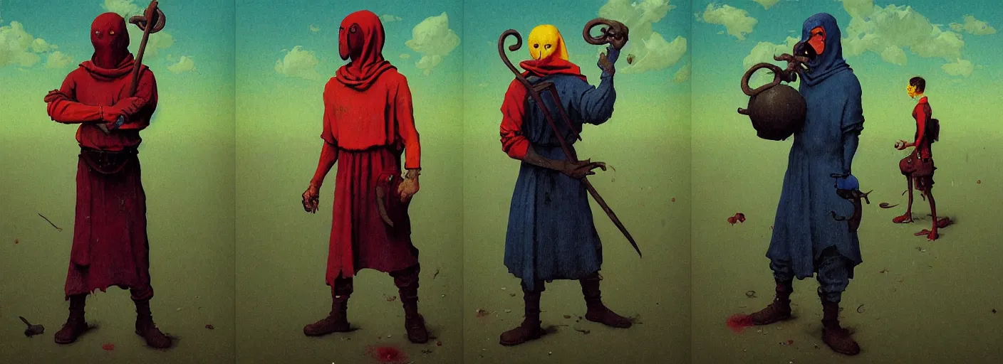 Image similar to full - body portrait surreal colorful clay fighting artstation rpg cultist character concept art anatomy, action pose, very coherent and colorful high contrast masterpiece by norman rockwell franz sedlacek hieronymus bosch dean ellis simon stalenhag rene magritte gediminas pranckevicius, dark shadows, sunny day, hard lighting, reference sheet white! background